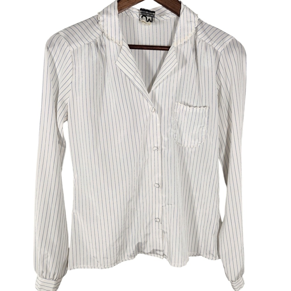 Vintage Jonathan Martin Markham Industries White Pinstripe Blouse Size 9/10